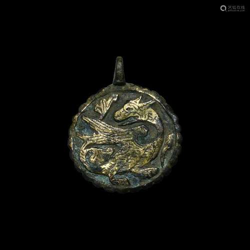 Medieval Gilt Horse Harness Pendant with Dragon