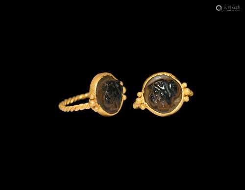 Roman Helmetted Bust Cameo in Gold Ring