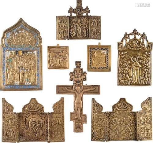 EIN BRONZE KREUZ, DREI TRIPTYCHA UND VIER IKONEN