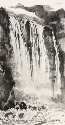 刘海粟（1896～1994） 1985年作 黄果树瀑布 镜片 水墨纸本