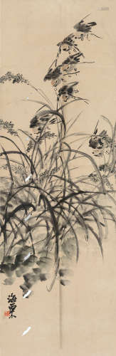 刘海粟（1896～1994） 雀嬉图 镜片 设色纸本
