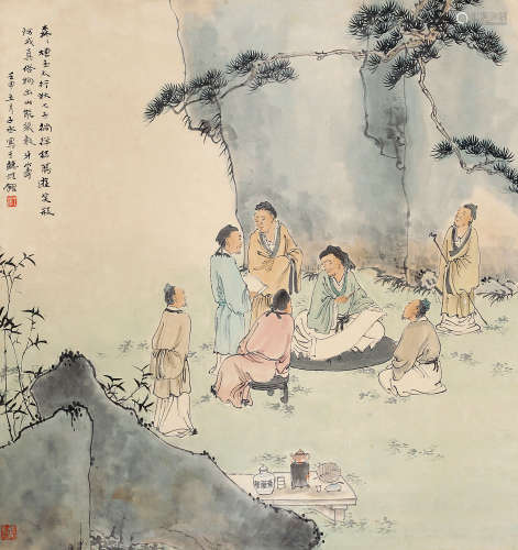 沈子丞（1904～1996） 1992年作 竹林七贤 立轴 设色纸本