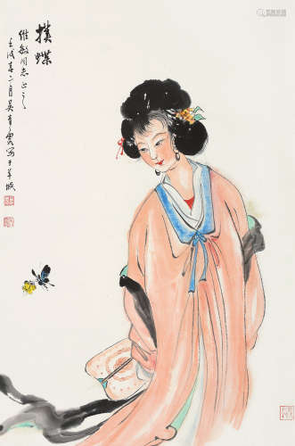 吴青霞（1910～2008） 1982年作 扑蝶 镜片 设色纸本