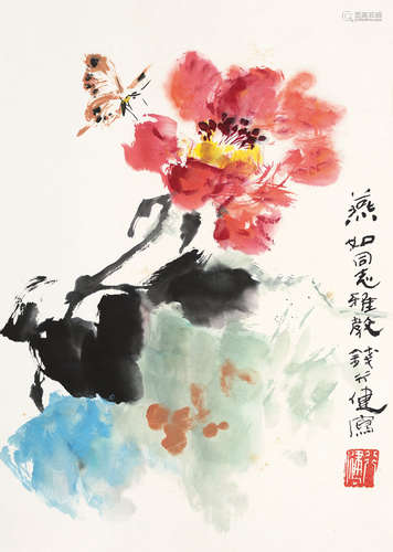 钱行健（1935～2010） 蝶恋花 镜片 设色纸本