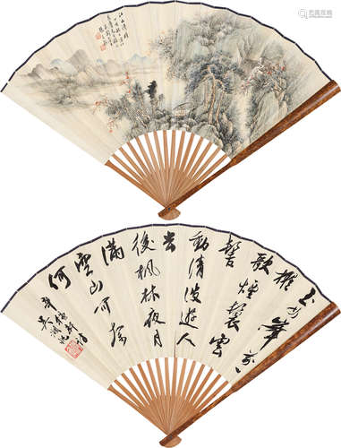 张石园（1898～1960）吴湖帆（1894～1968） 1947年作 江山清旷 行书 成扇 设色纸本