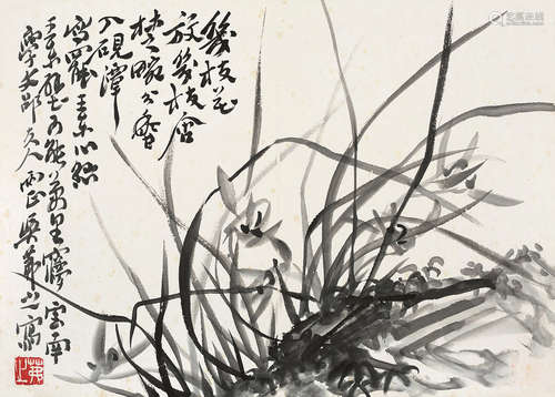 吴茀之（1900～1977） 兰花 镜片 水墨纸本