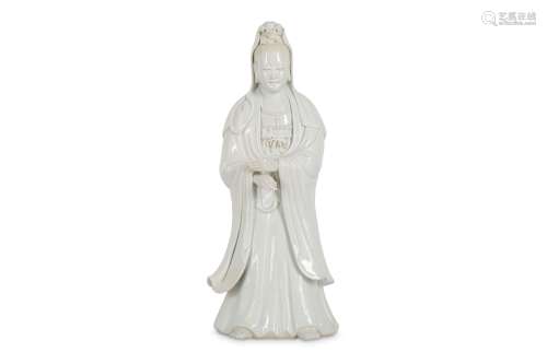 A LARGE CHINESE BLANC-DE-CHINE FIGURE OF GUANYIN.
