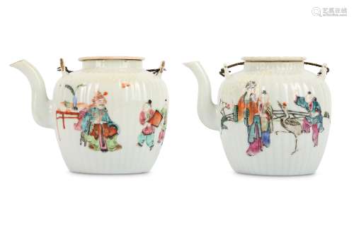 TWO CHINESE FAMILLE ROSE TEAPOTS AND COVERS.