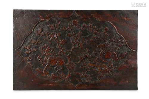 A CHINESE WOOD ‘QILIN’ PANEL.