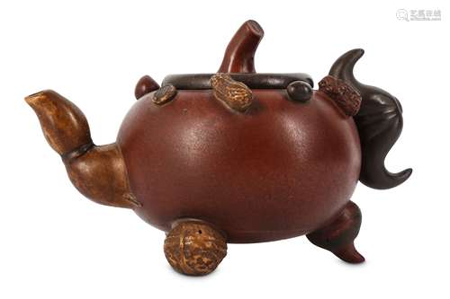 A NUT AND VEGETABLE YIXING ZISHA TEAPOT.