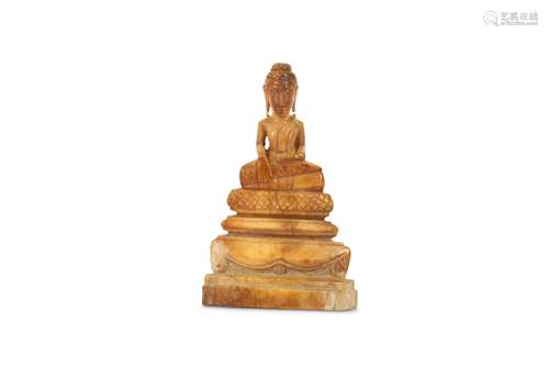 A THAI IVORY CARVING OF A SAKYAMUNI BUDDHA.