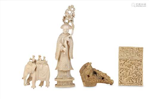 FOUR CHINESE IVORY CARVINGS.