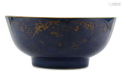 A CHINESE GILT-DECORATED POWDER-BLUE PUNCH BOWL.