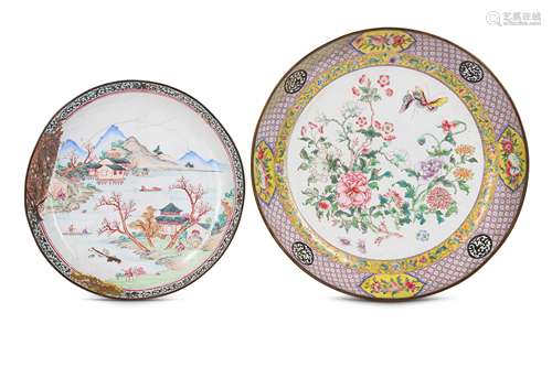 TWO CHINESE FAMILLE ROSE CANTON ENAMEL DISHES.