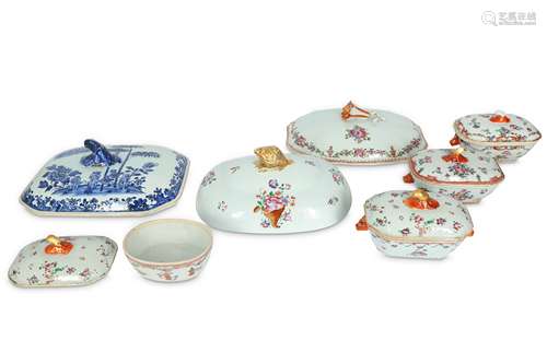 A GROUP OF CHINESE FAMILLE ROSE TUREENS AND COVERS.