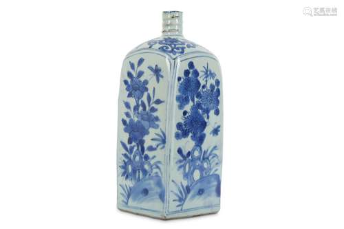 A CHINESE BLUE AND WHITE SQUARE-SECTION ‘BLOSSOMS’ FLASK.