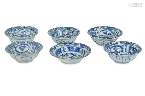 SIX CHINESE BLUE AND WHITE BOWLS.