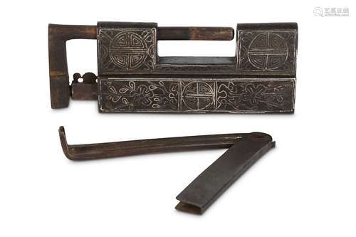 A CHINESE SILVER-INLAID IRON LOCK.