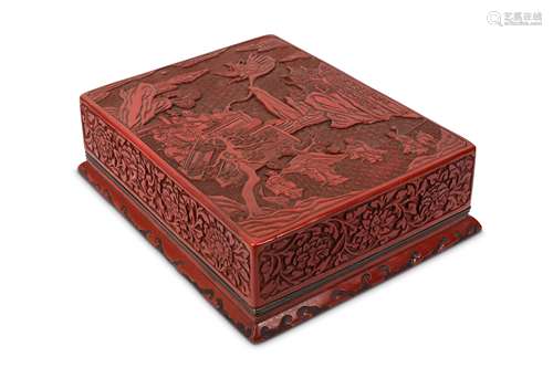 A CHINESE CINNABAR LACQUER RECTANGULAR BOX AND COVER.