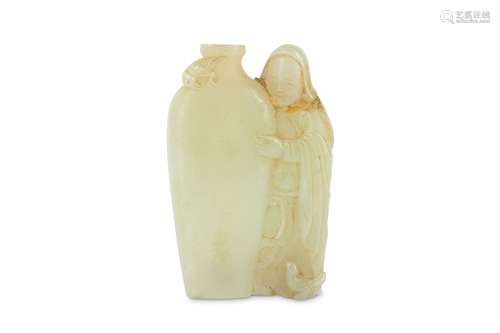 A CHINESE WHITE JADE 'WINE JAR' SNUFF BOTTLE.