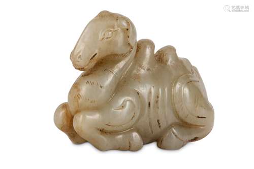 A CHINESE PALE CELADON JADE CARVING OF A BACTRIAN CAMEL.