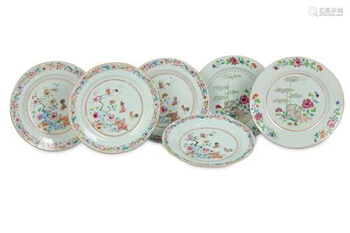 SIX CHINESE FAMILLE ROSE DISHES.