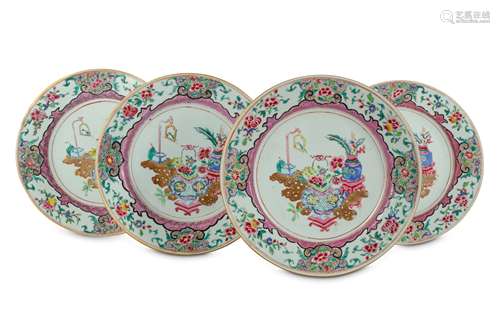 FOUR CHINESE FAMILLE ROSE DISHES.