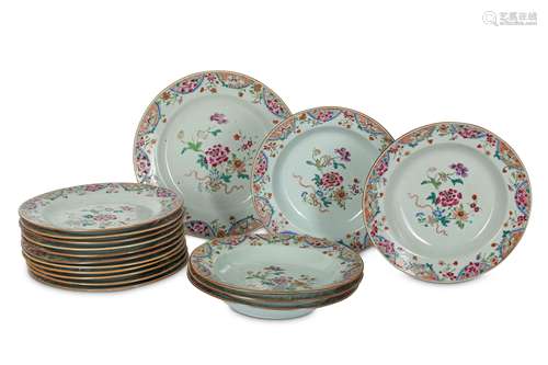 SEVENTEEN CHINESE FAMILLE ROSE DISHES.