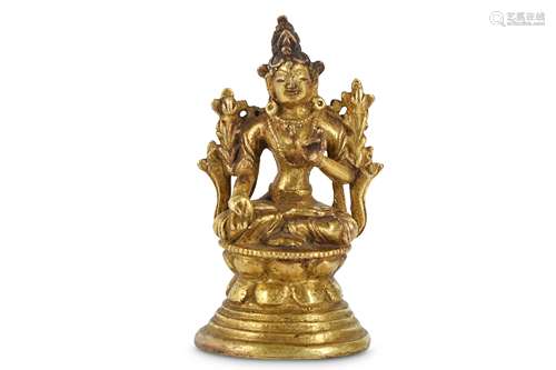 A SMALL GILT BRONZE FIGURE OF BUDDHA.