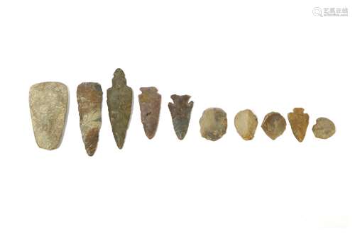 A GROUP OF FLINT IMPLEMENTS