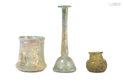 THREE ROMAN GLASS VESSELS