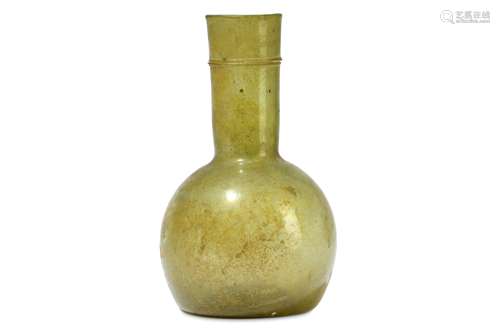 A ROMAN GREEN GLASS FLASK