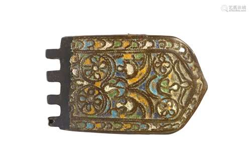 A MEDIEVAL BRONZE ENAMEL BELT BUCKLE