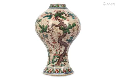 A CHINESE FAMILLE VERTE ‘THREE FRIENDS OF WINTER’ BALUSTER VASE.