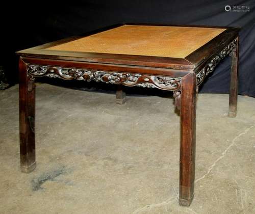 Rosewood Table W/ Rattan Top