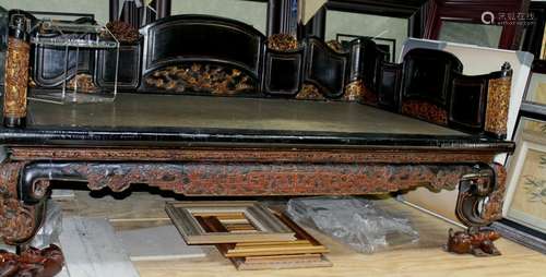 Qing Highly Carved  Chinese Lacquer Opium Bed