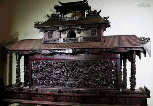 Large Highly Carved Rosewood Floor Screen