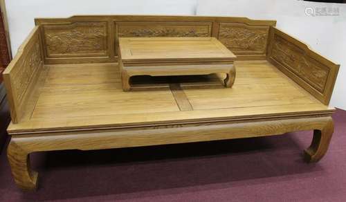 Carved Chinese Opium Bed w/ Low Table