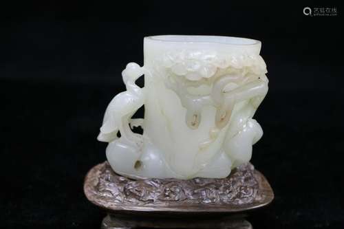 White Jade Carved Brush Holder