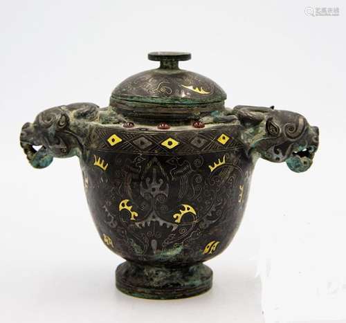 Gold - Silver - Inlaid Designs on Bronze Jar