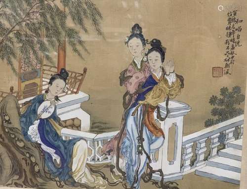 Framed Chinese Painting- Three Ladies