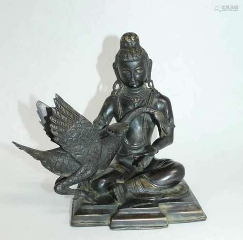 Bronze Seated Guanyin w/ Goose