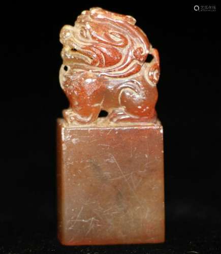 Qing Dynasty Red Hardstone Carved Seal