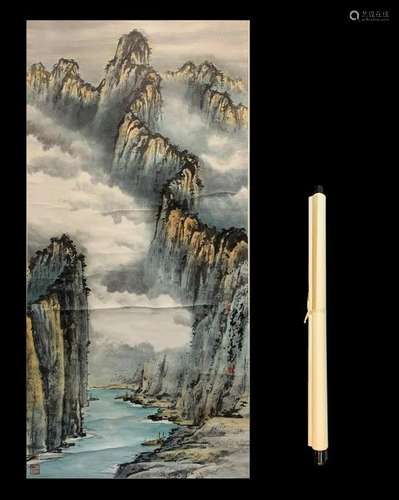 Chinese Scroll Painting of Landscape-Chao Shao-an