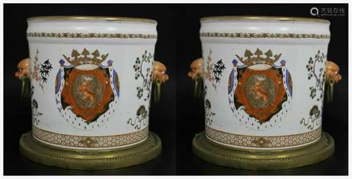 Pair of Large Chinese Exportware Cache Pots