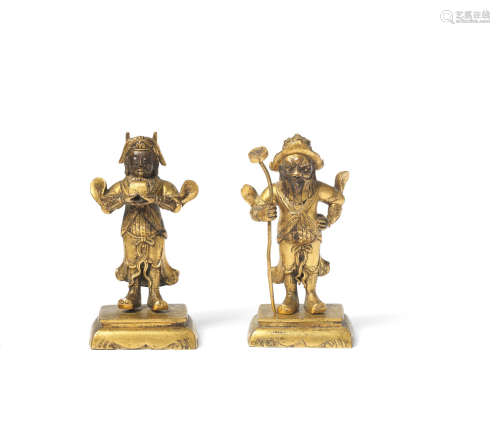 18th century A pair of gilt-bronze figures of Zhou Cang and Guan Ping