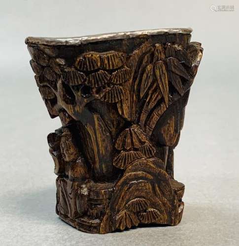 Qing Dynasty Chengxiang Wood Carved & Silver Cup