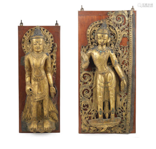 Nepal, 15th/16th century Two large gilt-copper-alloy repoussé  figures