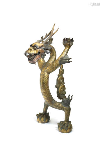 18th/19th century A very large imperial gilt-bronze repoussé model of a five-clawed dragon