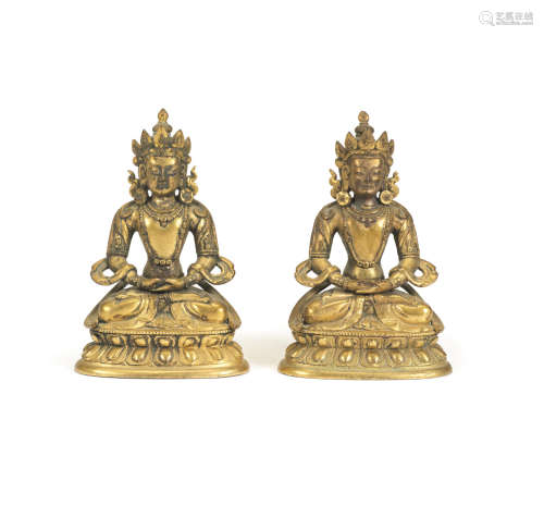 Tibet,18th/19th century A pair of gilt-bronze figures of Amitayus